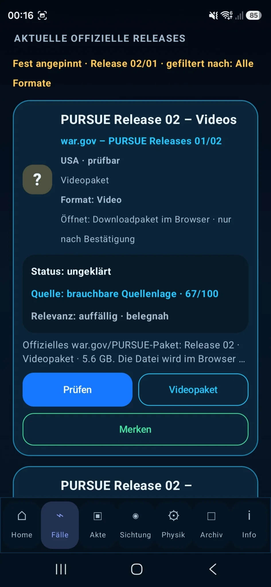 UAPCheckFisch Karte zu PURSUE Release 02