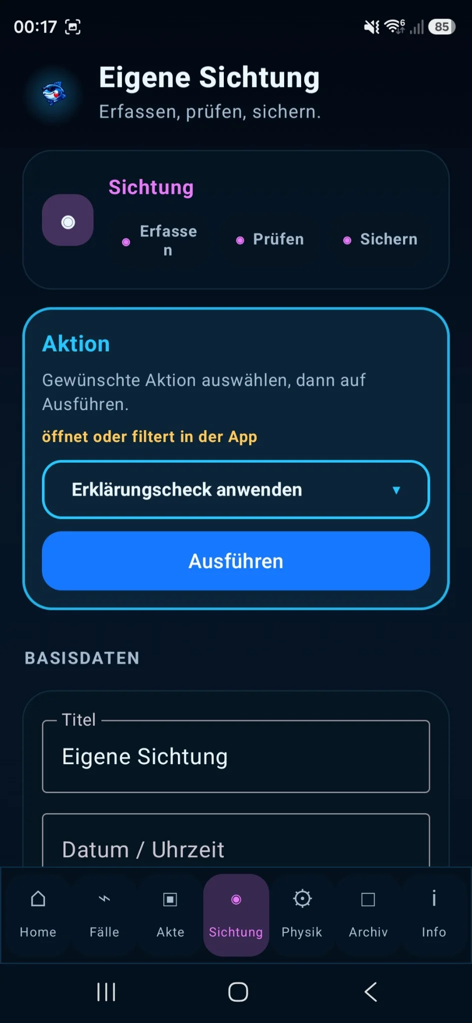 UAPCheckFisch Formular für eine eigene Sichtung